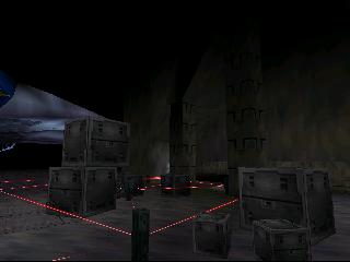 Crates protected by lasers emitted from other crates.