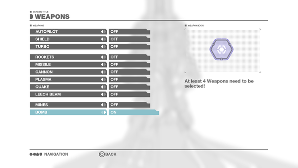 Second screenshot showcasing the cut weapon select menu.