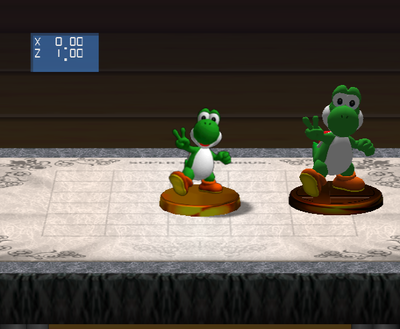 The Yoshi trophy in its default position.